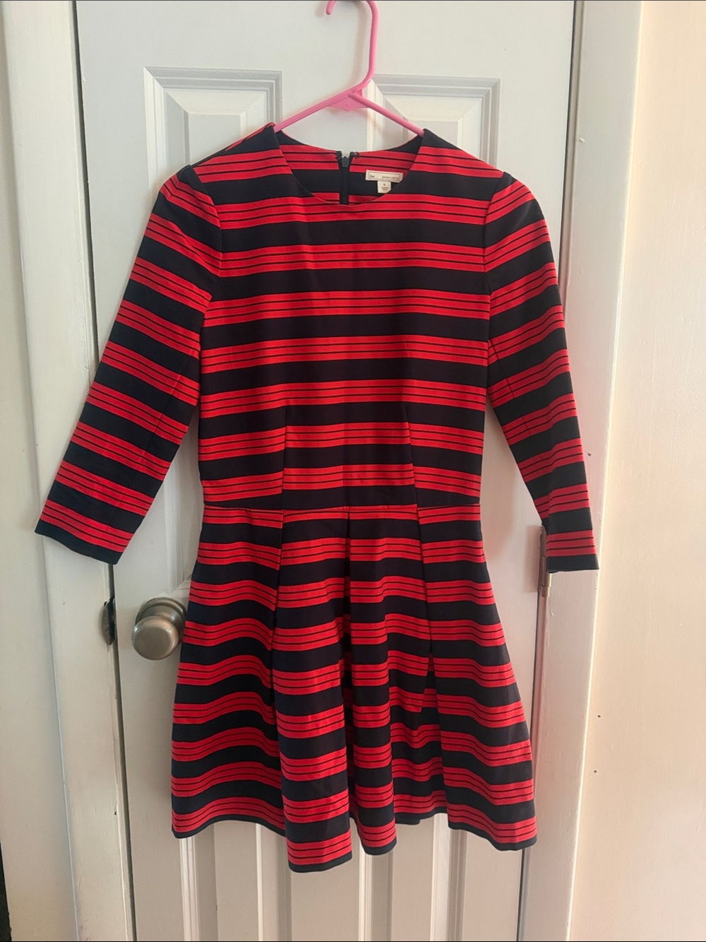 GAP Size 0 Red & Navy Striped Fit & Flare Dress 3/4 Sleeve